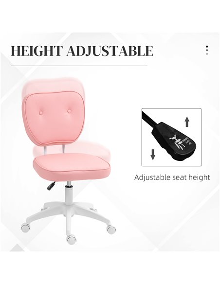 Vinsetto Vanity Office Chair, PU Leather Computer Chair for Home, with Adjustable Height, Armless, Swivel Wheels, Pink 921-687V7 - pic 86486 | FastDaddyshop
