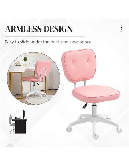 Vinsetto Vanity Office Chair, PU Leather Computer Chair for Home, with Adjustable Height, Armless, Swivel Wheels, Pink 921-687V7 - pic 86488 | FastDaddyshop