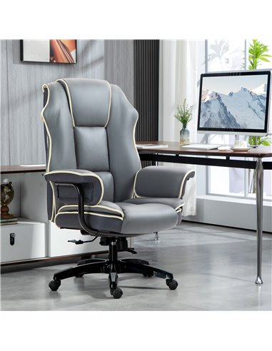 Vinsetto Home Office Chair with High Back, PU Leather Computer Desk Chair for Home, Reclining Swivel, Adjustable Height, Grey 92