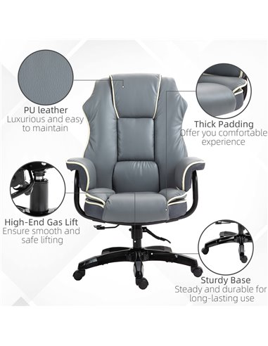 Vinsetto Home Office Chair with High Back, PU Leather Computer Desk Chair for Home, Reclining Swivel, Adjustable Height, Grey 92