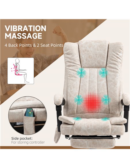 Vinsetto Vibrating Massage Office Chair with Heat, Executive Office Chair with Height Adjustable and Footrest, Cream White 921-2 - pic 86504 | FastDaddyshop