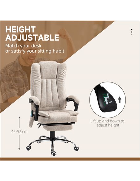 Vinsetto Vibrating Massage Office Chair with Heat, Executive Office Chair with Height Adjustable and Footrest, Cream White 921-2 - pic 86505 | FastDaddyshop