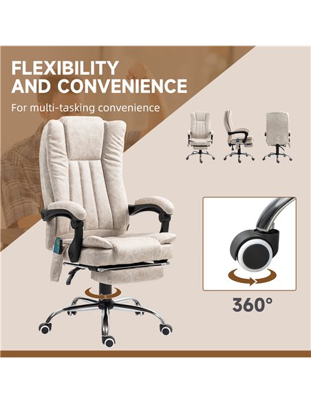 Vinsetto Vibrating Massage Office Chair with Heat, Executive Office Chair with Height Adjustable and Footrest, Cream White 921-2 - pic 86506 | FastDaddyshop