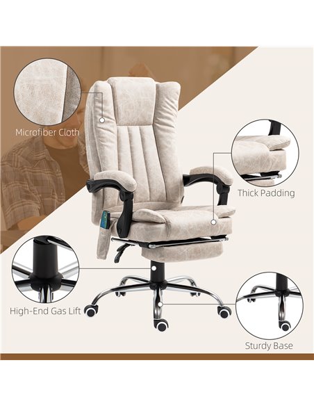 Vinsetto Vibrating Massage Office Chair with Heat, Executive Office Chair with Height Adjustable and Footrest, Cream White 921-2 - pic 86507 | FastDaddyshop