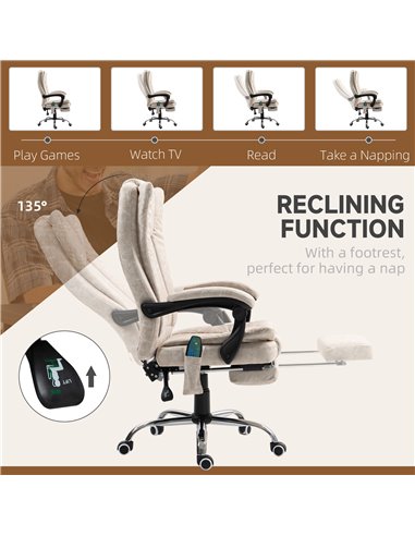 Vinsetto Vibrating Massage Office Chair with Heat, Executive Office Chair with Height Adjustable and Footrest, Cream White 921-2