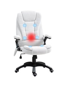 Vinsetto Massage Office Chair w/ 6 Heated Vibration Points, Executive Office Chair w/ Linen-Feel Fabric 360°, Swivel Wheels, Cre
