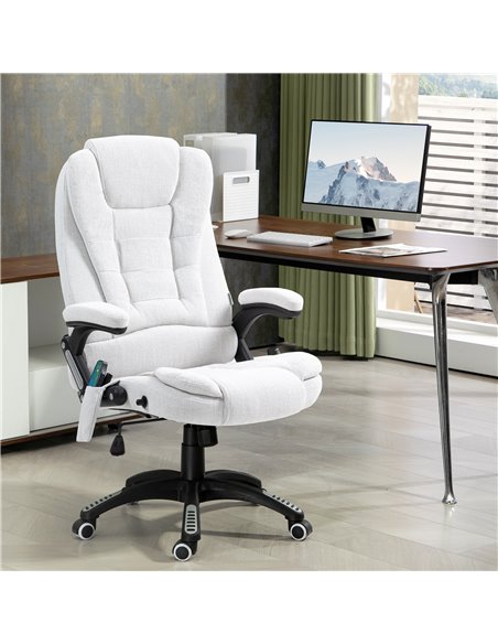 Vinsetto Massage Office Chair w/ 6 Heated Vibration Points, Executive Office Chair w/ Linen-Feel Fabric 360°, Swivel Wheels, Cre - pic 86511 | FastDaddyshop