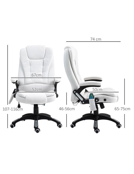 Vinsetto Massage Office Chair w/ 6 Heated Vibration Points, Executive Office Chair w/ Linen-Feel Fabric 360°, Swivel Wheels, Cre - pic 86512 | FastDaddyshop