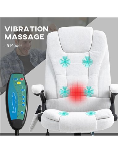 Vinsetto Massage Office Chair w/ 6 Heated Vibration Points, Executive Office Chair w/ Linen-Feel Fabric 360°, Swivel Wheels, Cre
