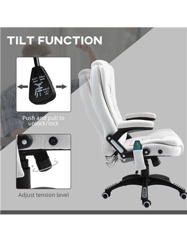 Vinsetto Massage Office Chair w/ 6 Heated Vibration Points, Executive Office Chair w/ Linen-Feel Fabric 360°, Swivel Wheels, Cre