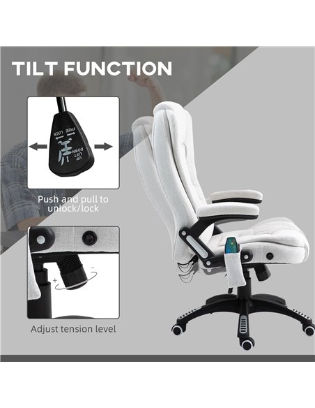 Vinsetto Massage Office Chair w/ 6 Heated Vibration Points, Executive Office Chair w/ Linen-Feel Fabric 360°, Swivel Wheels, Cre - pic 86515 | FastDaddyshop