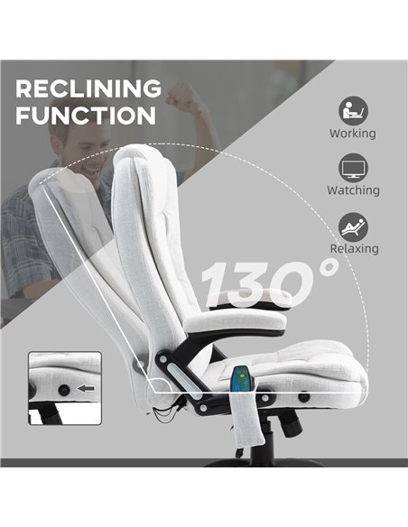 Vinsetto Massage Office Chair w/ 6 Heated Vibration Points, Executive Office Chair w/ Linen-Feel Fabric 360°, Swivel Wheels, Cre - pic 86516 | FastDaddyshop