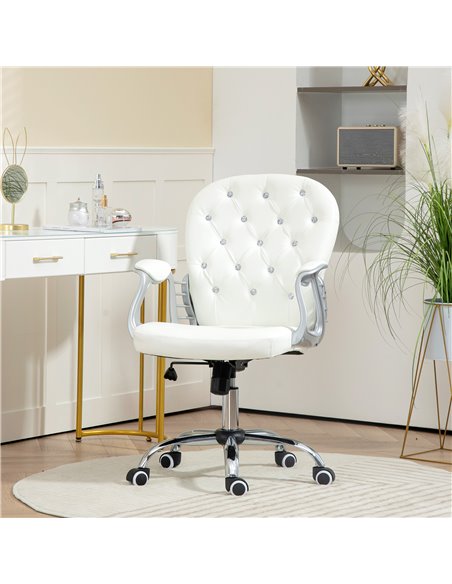 Vinsetto Home Office Chair with 360° Swivel, PU Diamante Padded, Base 5 Castor Wheels, Ergonomic Desk Chair for Home Work, White - pic 86529 | FastDaddyshop