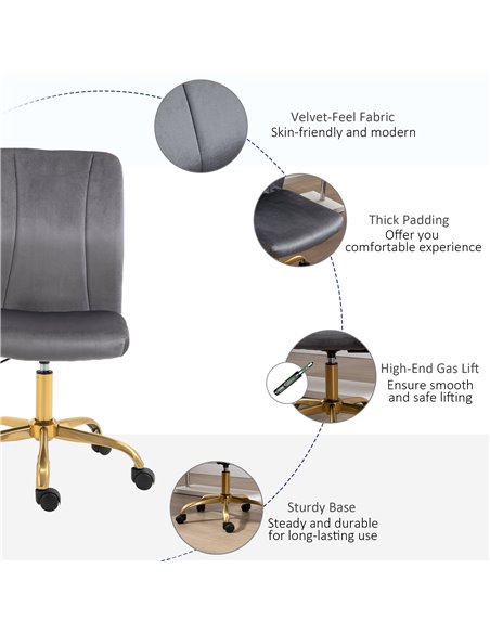 Vinsetto Office Chair Velvet Cover Desk Chair Ergonomic Computer Chair with 360���� Swivel Wheels and Height Adjustable - pic 8653 | FastDaddyshop