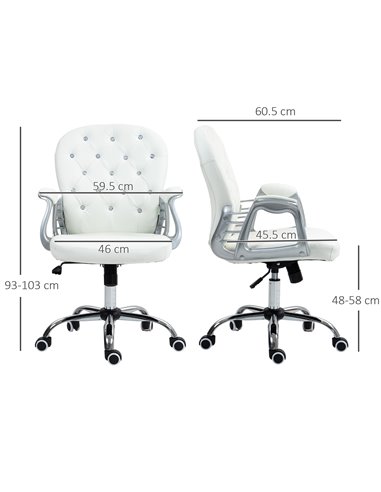 Vinsetto Home Office Chair with 360° Swivel, PU Diamante Padded, Base 5 Castor Wheels, Ergonomic Desk Chair for Home Work, White