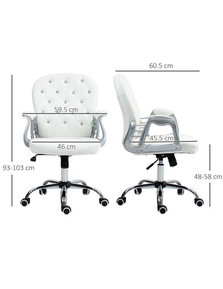 Vinsetto Home Office Chair with 360° Swivel, PU Diamante Padded, Base 5 Castor Wheels, Ergonomic Desk Chair for Home Work, White - pic 86530 | FastDaddyshop