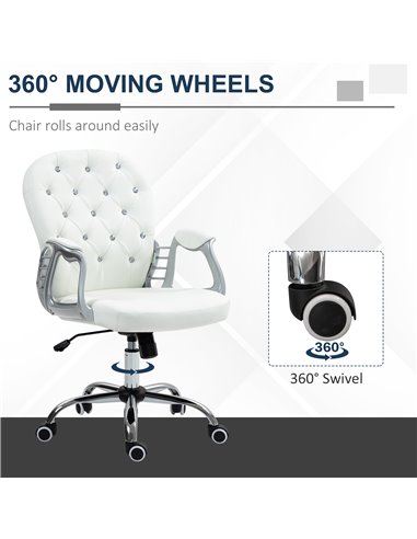 Vinsetto Home Office Chair with 360° Swivel, PU Diamante Padded, Base 5 Castor Wheels, Ergonomic Desk Chair for Home Work, White