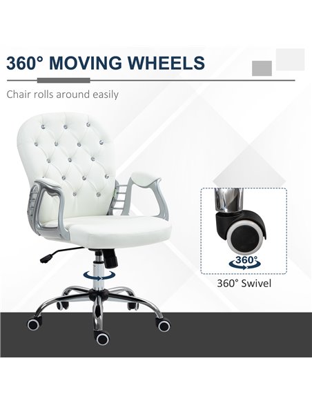 Vinsetto Home Office Chair with 360° Swivel, PU Diamante Padded, Base 5 Castor Wheels, Ergonomic Desk Chair for Home Work, White - pic 86533 | FastDaddyshop