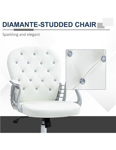Vinsetto Home Office Chair with 360° Swivel, PU Diamante Padded, Base 5 Castor Wheels, Ergonomic Desk Chair for Home Work, White