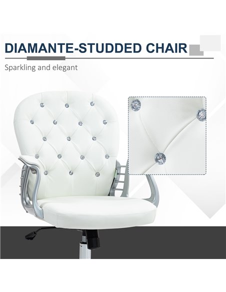 Vinsetto Home Office Chair with 360° Swivel, PU Diamante Padded, Base 5 Castor Wheels, Ergonomic Desk Chair for Home Work, White - pic 86534 | FastDaddyshop