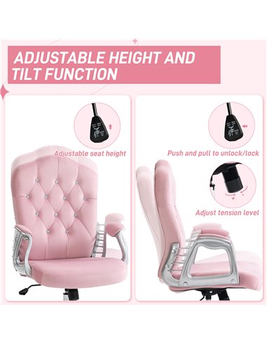 Vinsetto Home Office Chair, Computer Office Chair with 360 Degree Swivel Wheels, Adjustable Height, Tilt Function, Pink 921-647V