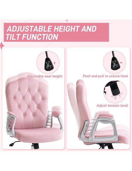 Vinsetto Home Office Chair, Computer Office Chair with 360 Degree Swivel Wheels, Adjustable Height, Tilt Function, Pink 921-647V - pic 86541 | FastDaddyshop