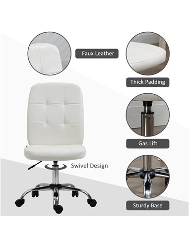 Vinsetto Home Office Chair, Faux Leather Desk Chair with Adjustable Height, Computer Desk Chair, Armless, White 921-655V70WT