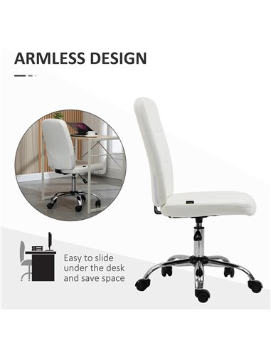 Vinsetto Home Office Chair, Faux Leather Desk Chair with Adjustable Height, Computer Desk Chair, Armless, White 921-655V70WT
