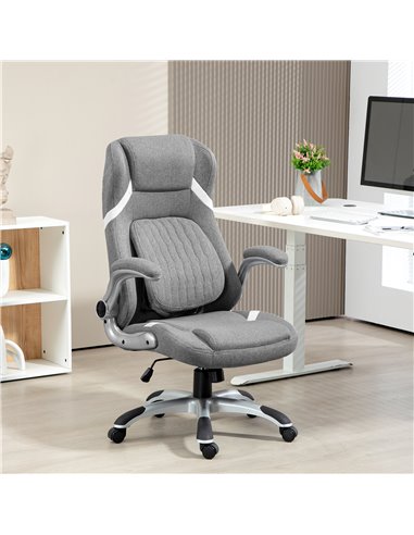Vinsetto Ergonomic Desk Chair with Adjustable Height and Tension, Armrests, Linen-Look Home Office Chair, Grey 921-624V70GY