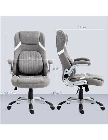 Vinsetto Ergonomic Desk Chair with Adjustable Height and Tension, Armrests, Linen-Look Home Office Chair, Grey 921-624V70GY