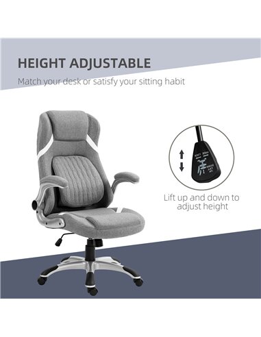Vinsetto Ergonomic Desk Chair with Adjustable Height and Tension, Armrests, Linen-Look Home Office Chair, Grey 921-624V70GY