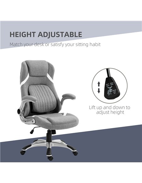 Vinsetto Ergonomic Desk Chair with Adjustable Height and Tension, Armrests, Linen-Look Home Office Chair, Grey 921-624V70GY - pic 86558 | FastDaddyshop