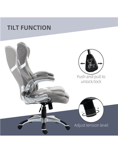 Vinsetto Ergonomic Desk Chair with Adjustable Height and Tension, Armrests, Linen-Look Home Office Chair, Grey 921-624V70GY