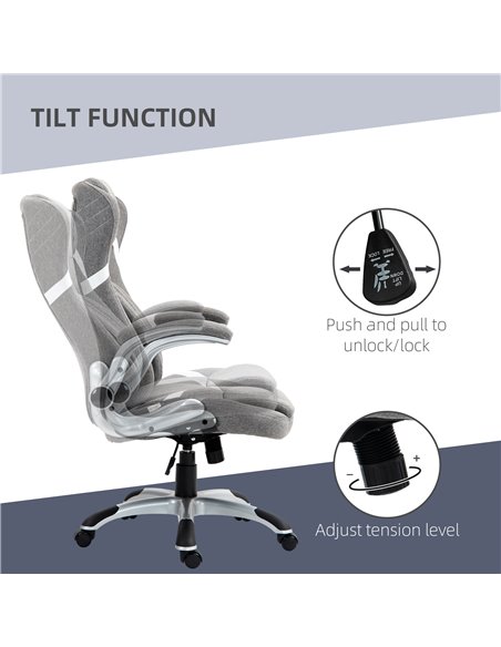 Vinsetto Ergonomic Desk Chair with Adjustable Height and Tension, Armrests, Linen-Look Home Office Chair, Grey 921-624V70GY - pic 86559 | FastDaddyshop
