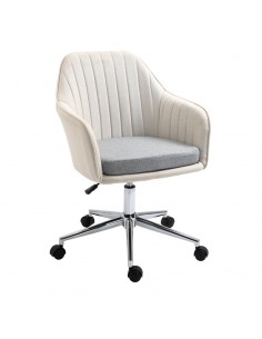 Vinsetto Leisure Office Chair Linen Fabric, Swivel, Scallop Shape with Wheels, Beige