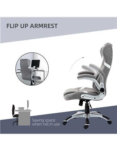 Vinsetto Ergonomic Desk Chair with Adjustable Height and Tension, Armrests, Linen-Look Home Office Chair, Grey 921-624V70GY