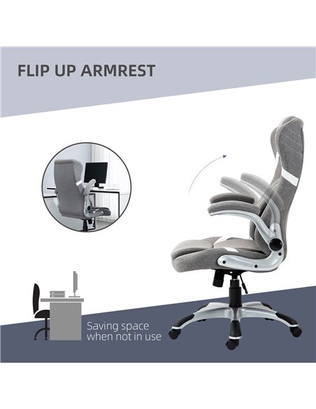 Vinsetto Ergonomic Desk Chair with Adjustable Height and Tension, Armrests, Linen-Look Home Office Chair, Grey 921-624V70GY - pic 86561 | FastDaddyshop