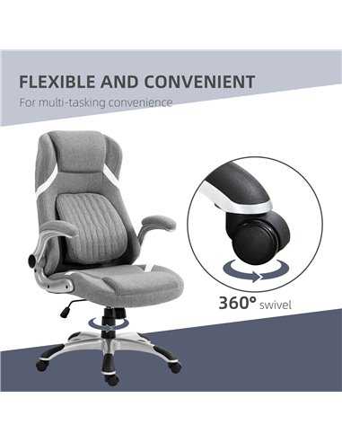 Vinsetto Ergonomic Desk Chair with Adjustable Height and Tension, Armrests, Linen-Look Home Office Chair, Grey 921-624V70GY
