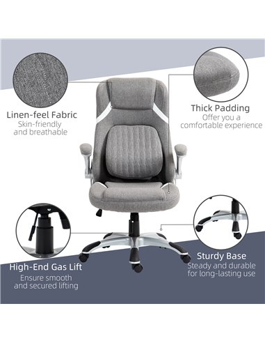 Vinsetto Ergonomic Desk Chair with Adjustable Height and Tension, Armrests, Linen-Look Home Office Chair, Grey 921-624V70GY