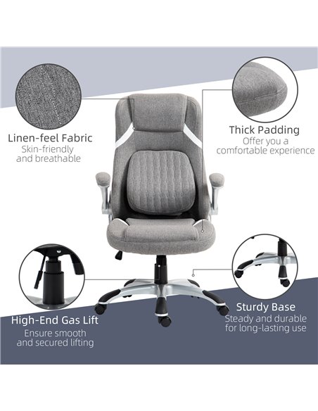 Vinsetto Ergonomic Desk Chair with Adjustable Height and Tension, Armrests, Linen-Look Home Office Chair, Grey 921-624V70GY - pic 86563 | FastDaddyshop