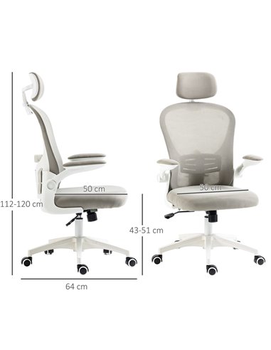 Vinsetto Multi-Adjustable Office Chair, with Lumbar Support, Headrest and Mesh Back - Grey 921-688V70GY