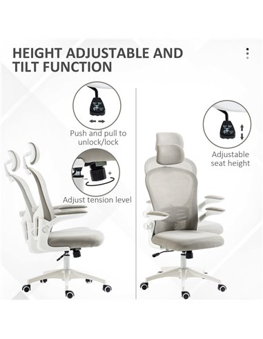 Vinsetto Multi-Adjustable Office Chair, with Lumbar Support, Headrest and Mesh Back - Grey 921-688V70GY