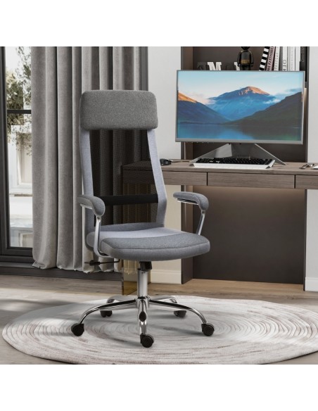 Vinsetto Office Chair Linen-Feel Mesh Fabric High Back with Arm, Wheels, Grey - pic 8657 | FastDaddyshop