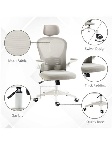 Vinsetto Multi-Adjustable Office Chair, with Lumbar Support, Headrest and Mesh Back - Grey 921-688V70GY