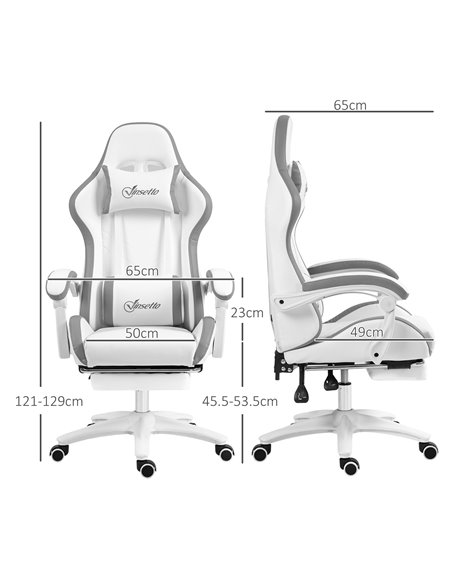 Vinsetto Racing Gaming Chair, Reclining PU Leather Computer Chair w/ 360 Degree Swivel Seat, Footrest, Headrest & Lumber, White  - pic 86593 | FastDaddyshop