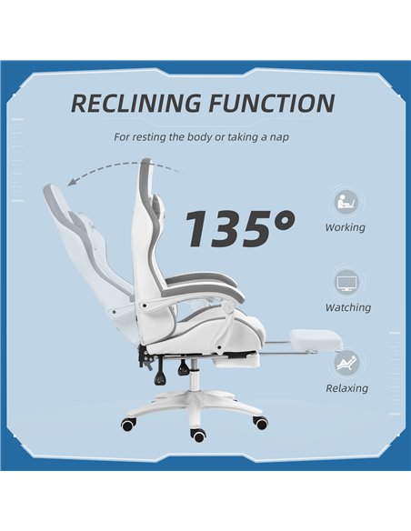 Vinsetto Racing Gaming Chair, Reclining PU Leather Computer Chair w/ 360 Degree Swivel Seat, Footrest, Headrest & Lumber, White  - pic 86595 | FastDaddyshop