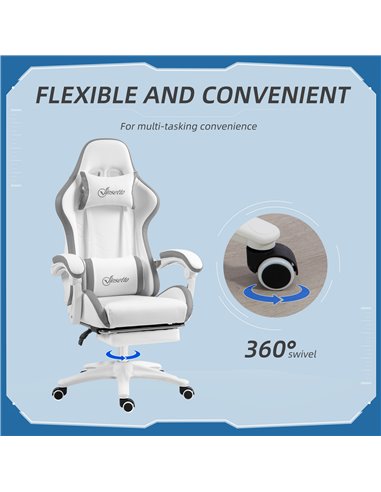 Vinsetto Racing Gaming Chair, Reclining PU Leather Computer Chair w/ 360 Degree Swivel Seat, Footrest, Headrest & Lumber, White 