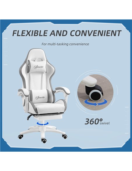 Vinsetto Racing Gaming Chair, Reclining PU Leather Computer Chair w/ 360 Degree Swivel Seat, Footrest, Headrest & Lumber, White  - pic 86596 | FastDaddyshop