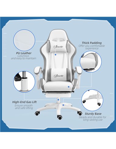 Vinsetto Racing Gaming Chair, Reclining PU Leather Computer Chair w/ 360 Degree Swivel Seat, Footrest, Headrest & Lumber, White 