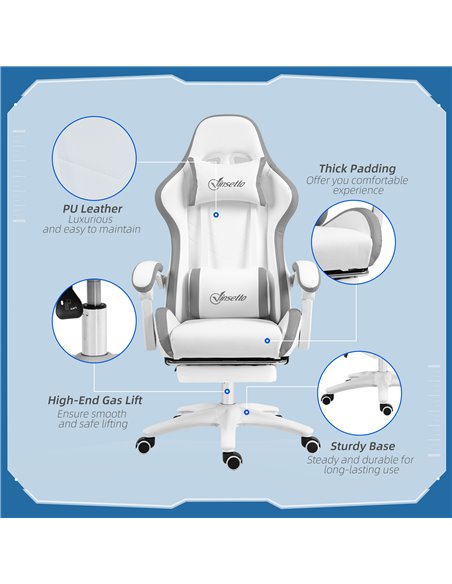 Vinsetto Racing Gaming Chair, Reclining PU Leather Computer Chair w/ 360 Degree Swivel Seat, Footrest, Headrest & Lumber, White  - pic 86597 | FastDaddyshop